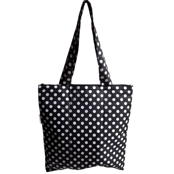 SACHI Handbags - Sachi Polka Dot Insulated Zippered Tote Bag